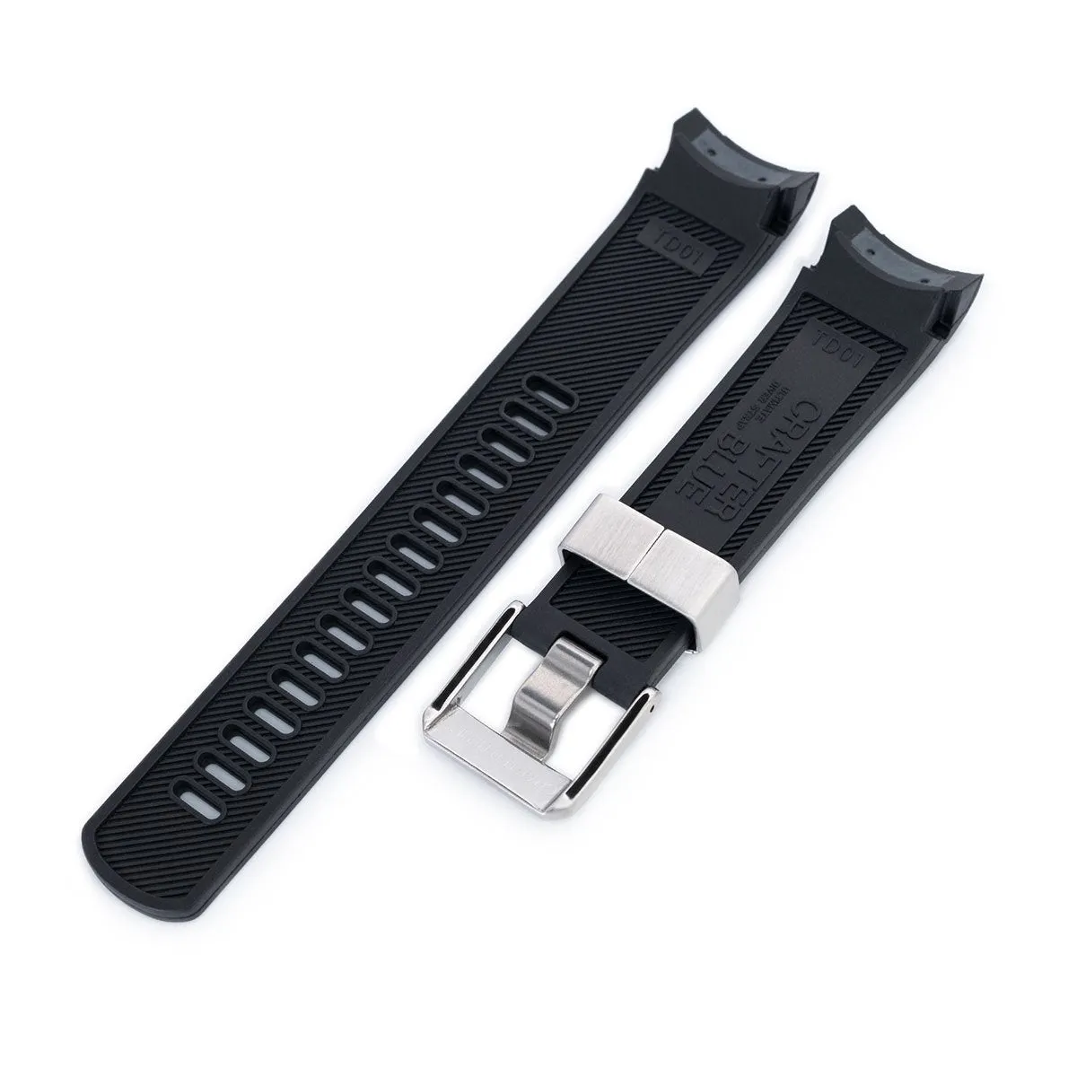 22mm Crafter Blue - Black Rubber Curved Lug Watch Strap for TUD BB M79230