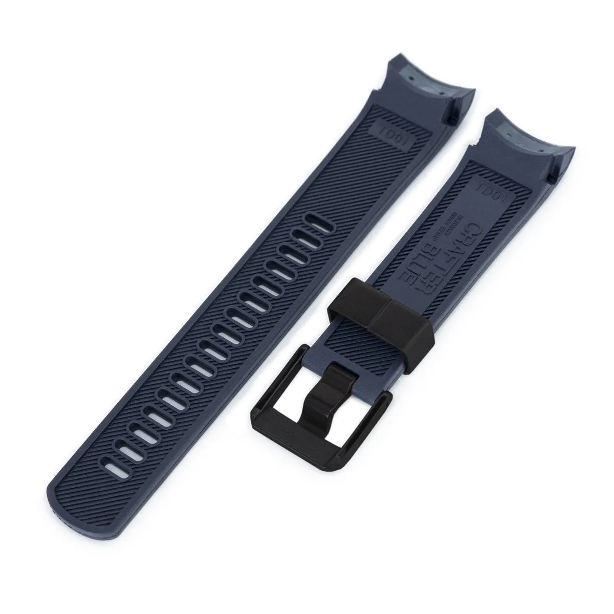 22mm Crafter Blue - Dark Blue Rubber Curved Lug Watch Strap for TUD BB M79230, PVD Black Buckle