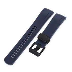 22mm Crafter Blue - Dark Blue Rubber Curved Lug Watch Strap for TUD BB M79230, PVD Black Buckle