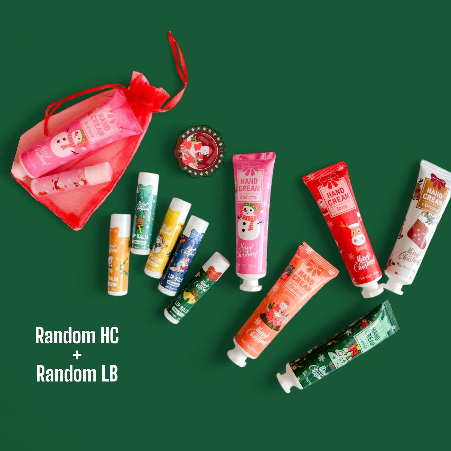 2SKN GIFTIES Christmas Themed Scented Moisturizing Hand Cream & Lip Balm Gift Set