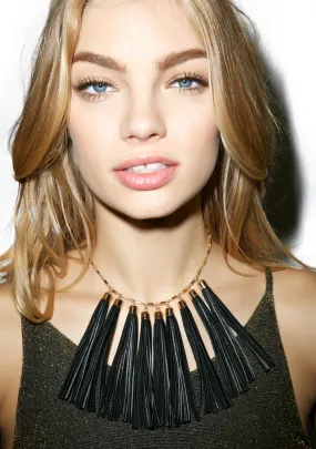 Black Magnolia Tassel Necklace