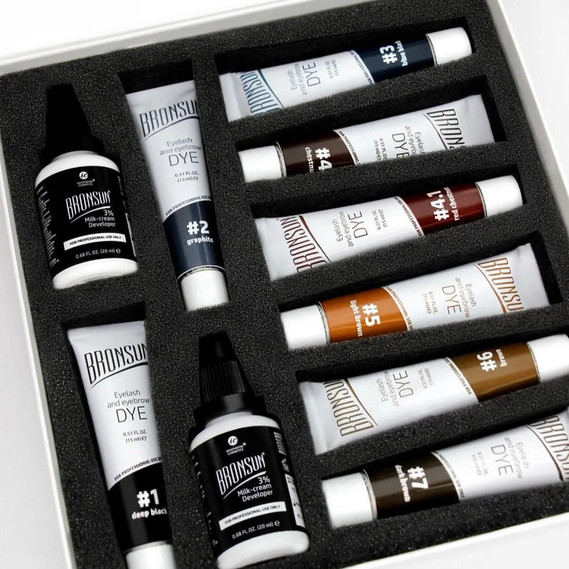 BRONSUN - Hybrid Eyebrow and Eyelash Dye Box Set - All colours   2 developers!
