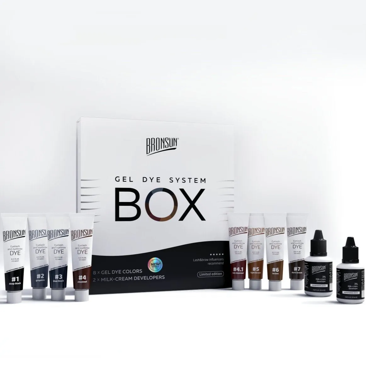 BRONSUN - Hybrid Eyebrow and Eyelash Dye Box Set - All colours   2 developers!