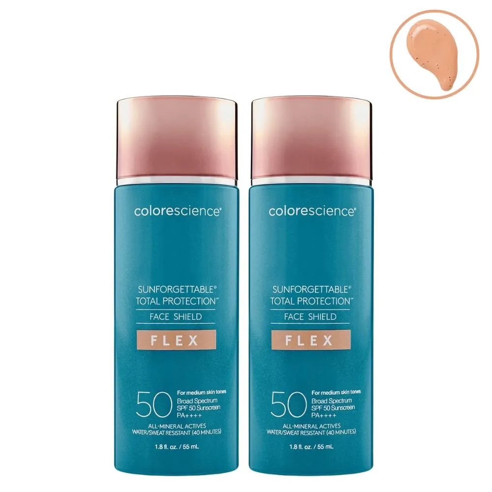 Colorescience Sunforgettable Total Protection Face Shield Flex SPF 50 Medium 55ml 2 Pack Set