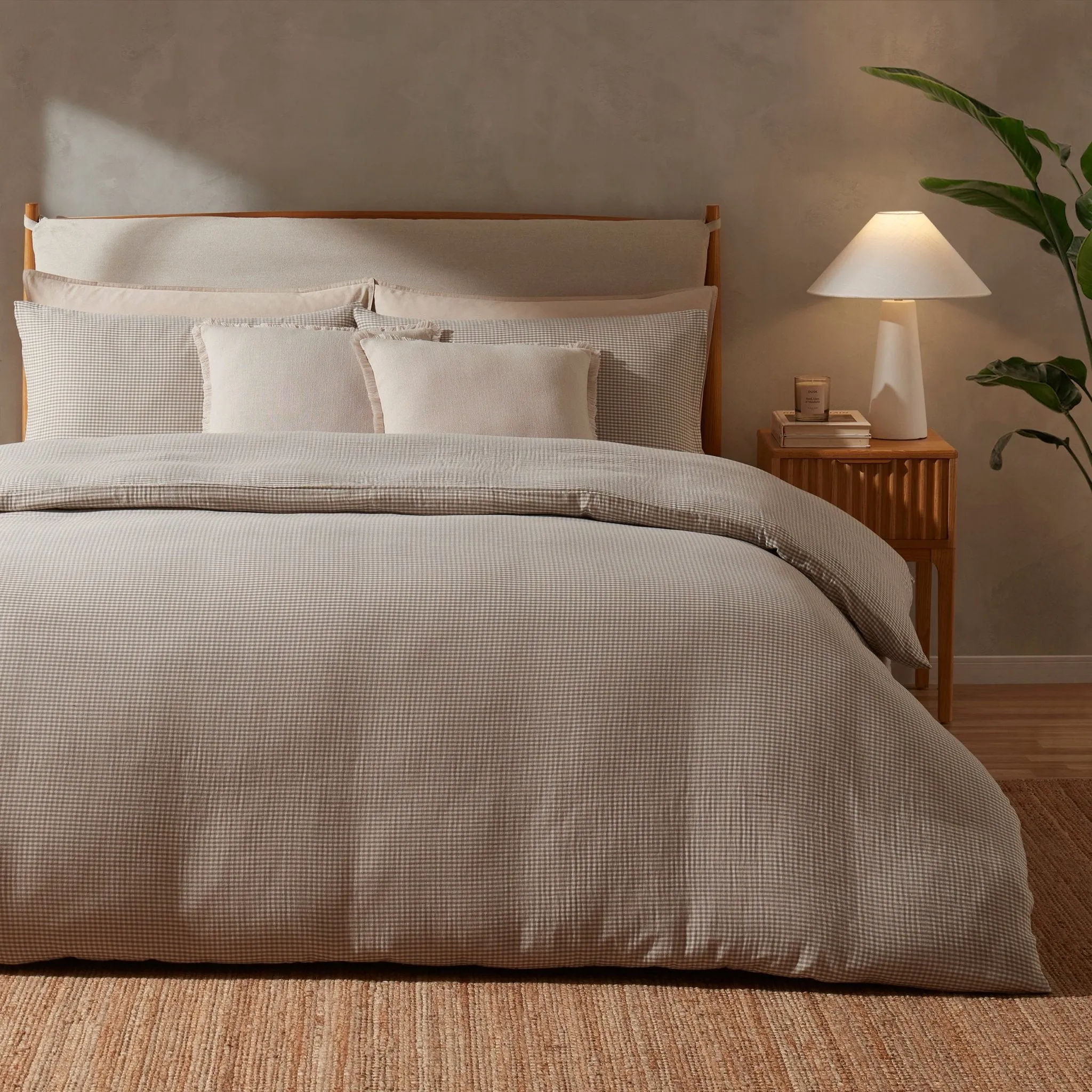 Faro Muslin Gingham Duvet Cover Set - Natural
