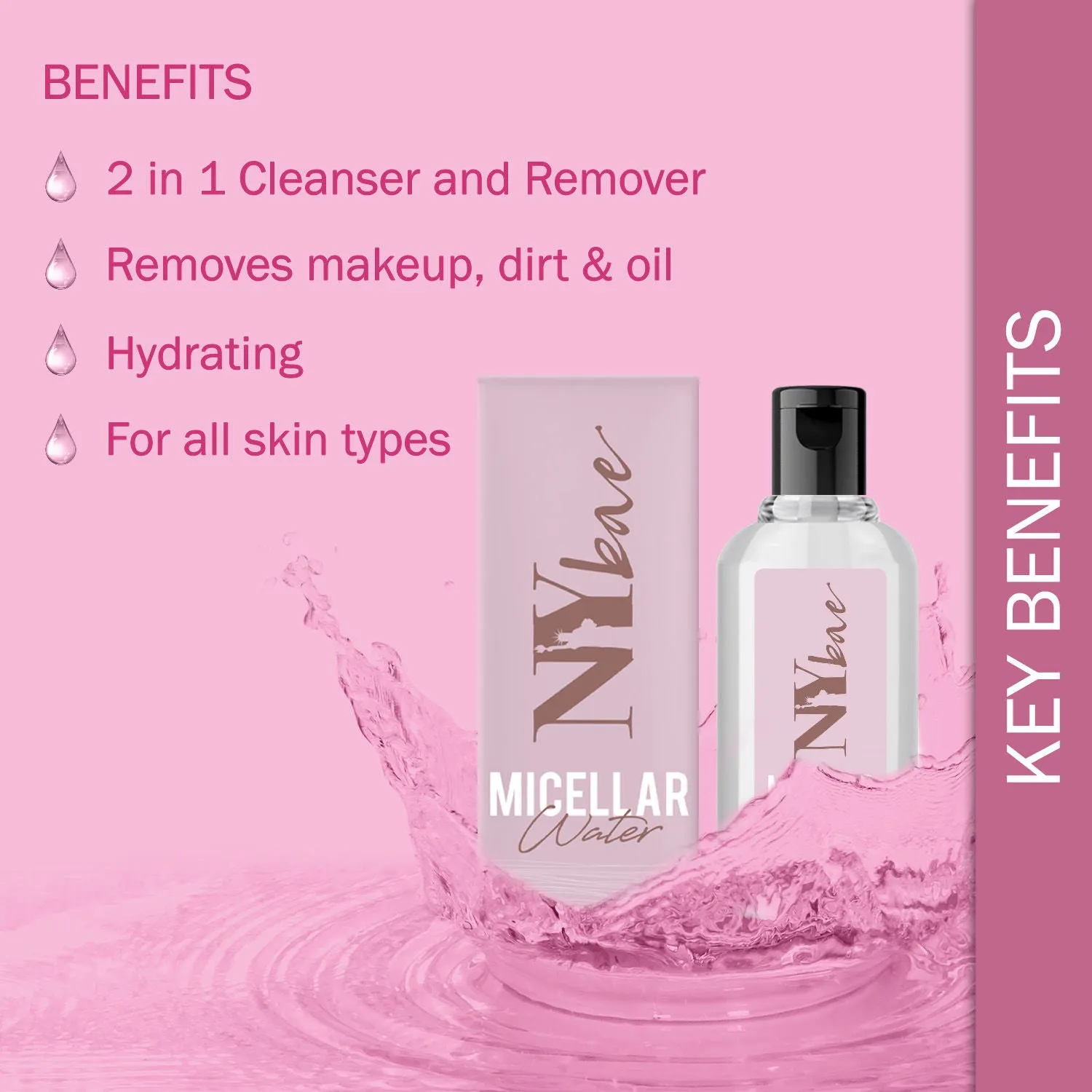 NY Bae Micellar Water (100 ml) | 2 in 1 Cleanser & Remover | Removes Makeup, Dirt & Oil | Hydrating | All Skin Types