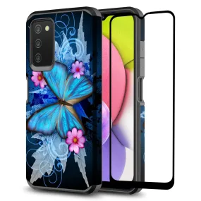 Samsung Galaxy A03s, [Include Temper Glass Screen Protector] Slim Hybrid Dual Layer [Shock Resistant] Case for Galaxy A03s - Blue Butterfly