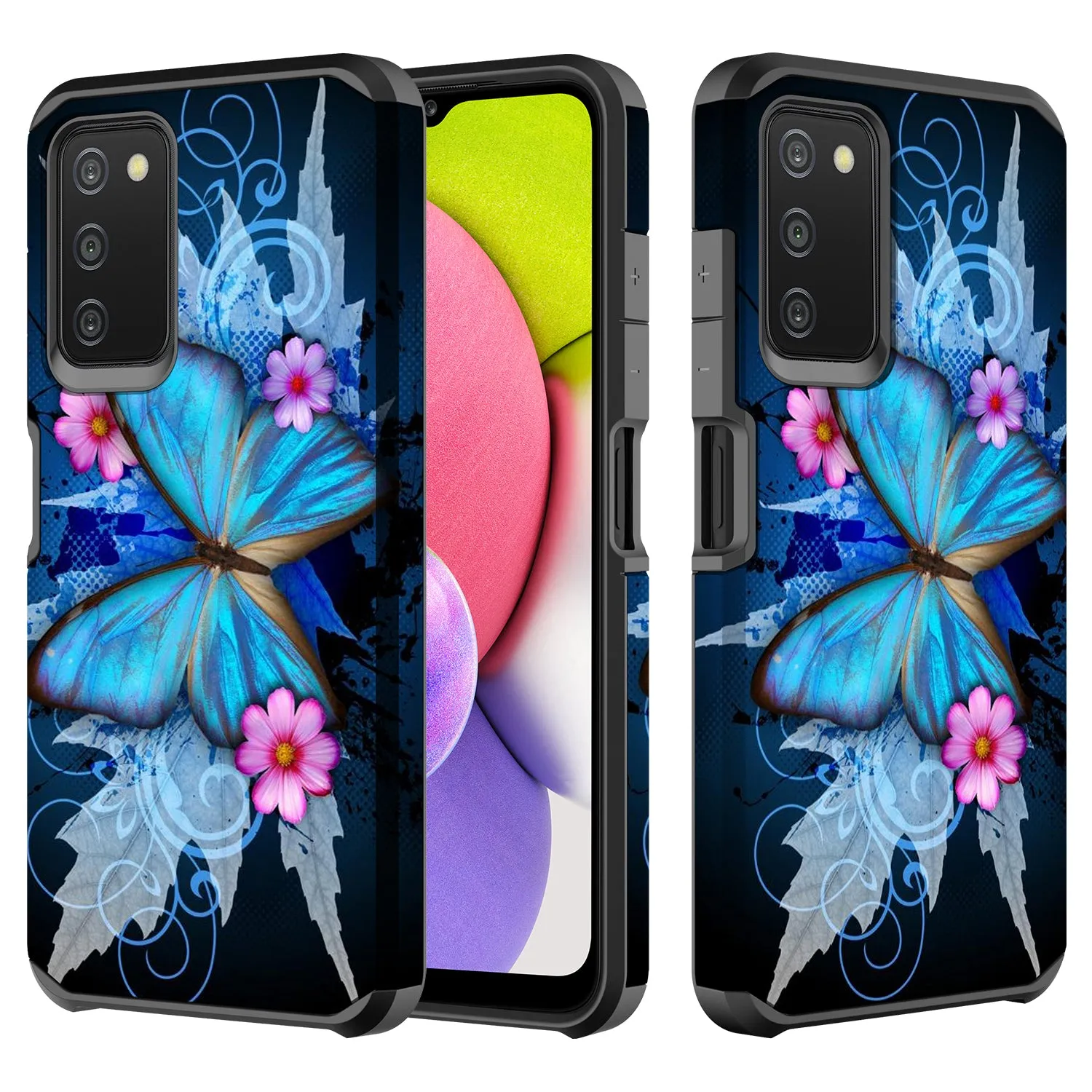 Samsung Galaxy A03s, [Include Temper Glass Screen Protector] Slim Hybrid Dual Layer [Shock Resistant] Case for Galaxy A03s - Blue Butterfly