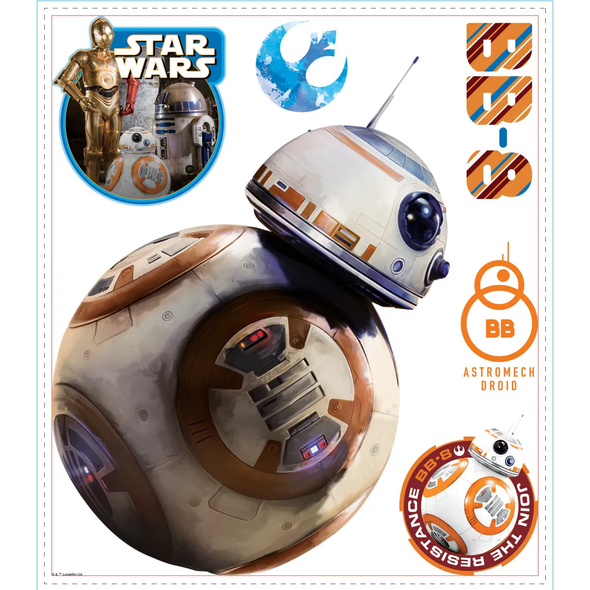 STAR WARS THE FORCE AWAKENS EP VII BB-8 PEEL AND STICK GIANT WALL DECAL